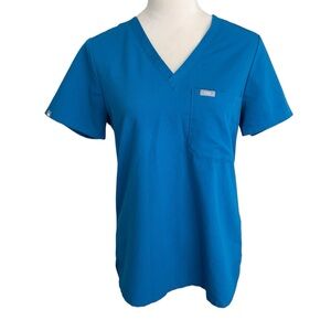 Figs Catarina One Pocket Top and Pant Set Blue V-Neck Women Size S Scrub Relaxed